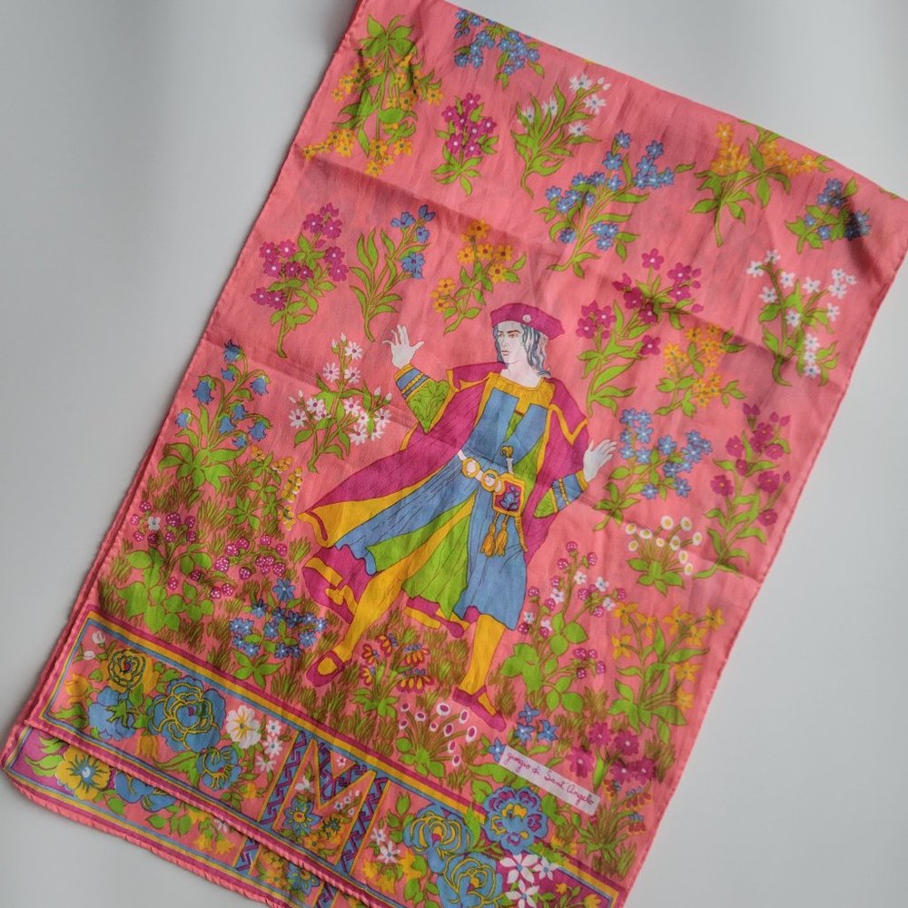 Vintage 60s Giorgio di Sant Angelo middle ages music renaissance scarf 44x15